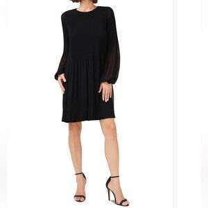 MSK Black  Released Pleated Dress with Sheer Sleeves in size Large new with tag